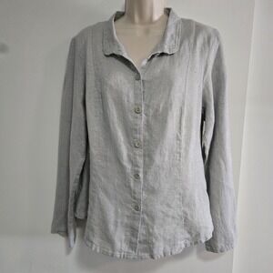 FLAX Size Small Gray Silver Metallic Linen Blend Shacket Lagenlook Blouse